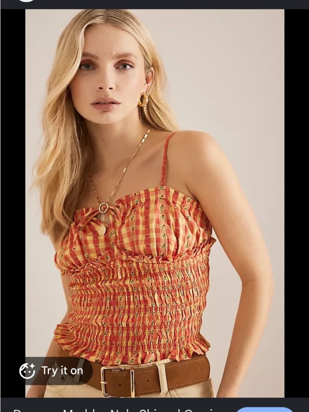 Damson Madder Nola Shirred Cami Orange Gingham Organic Cotton Top Size 12 NWT
